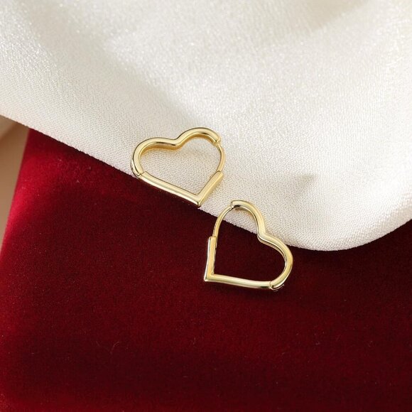 Solid 925 Sterling Silver 1.6CM Heart Hoop Earrings for Women Teens Minimalist H - Picture 5 of 7